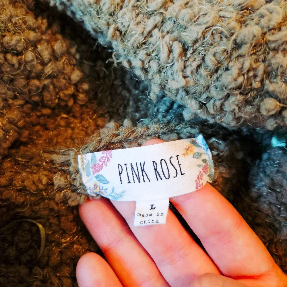 Pink Rose Women's Sweater Pullower High Collar Loose Fit Boucle Plush Size L